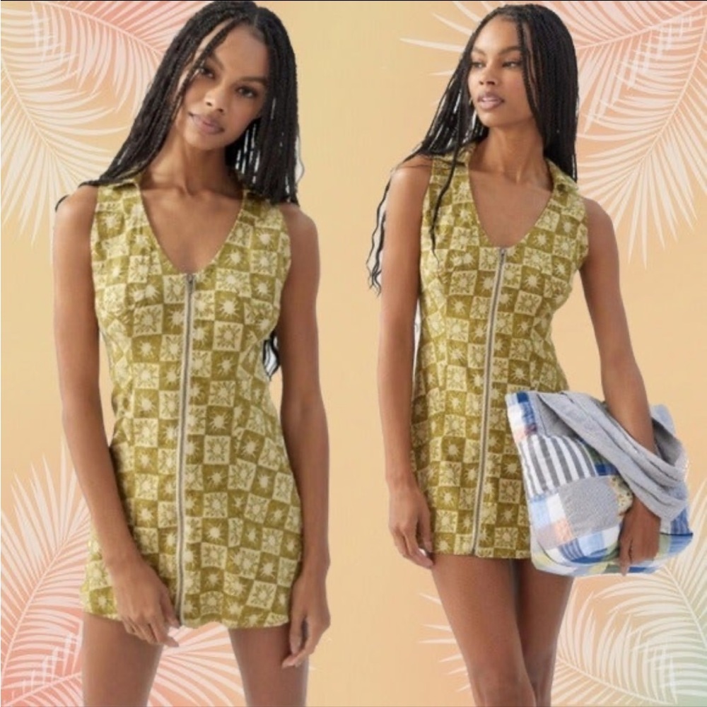 Urban Outiftters Green and Cream Skater Dress